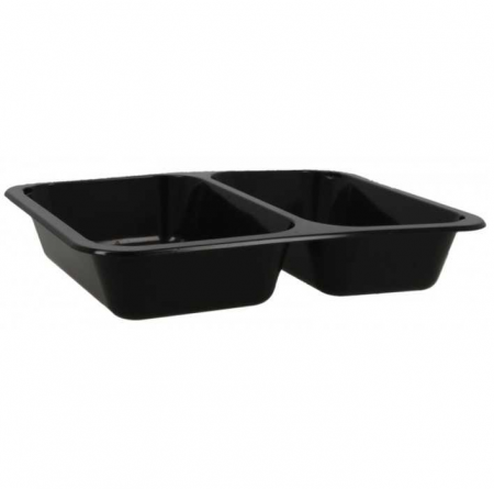 Ambalaje plastic - Set 50 Caserole termosudabile din PP pentru catering, negre, 2compartimente