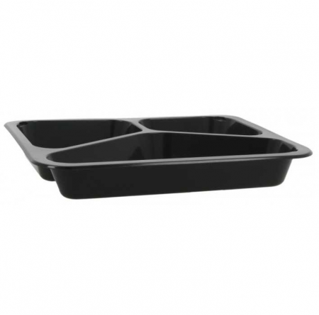 Ambalaje plastic - Set 50 Caserole termosudabile din PP pentru catering, negre, 3compartimente