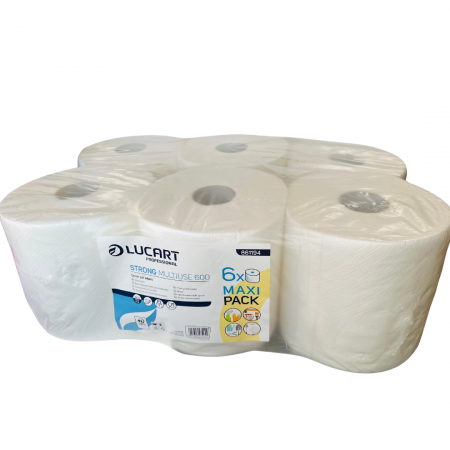 Hartie Igienica si Prosoape - Set 6 role prosop din hartie, Lucart, cu derulare centrala/externa, 2 straturi, 6 x 600g