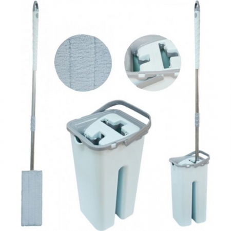 Accesorii menaj - Set galeata cu mop plat din microfibră, cu două compartimente, 8L