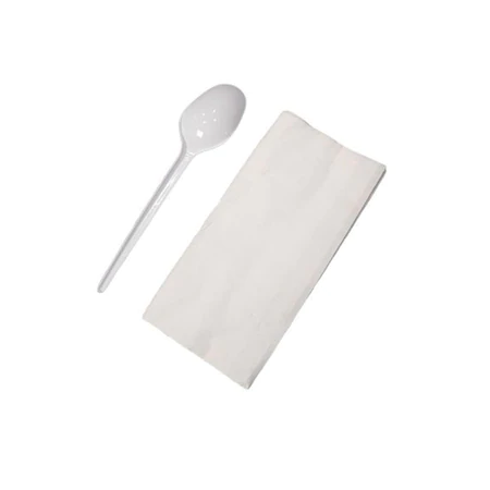 Ambalaje Food - Set 100 Tacamuri Plastic Albe - Lingura + Servetel, ambalate individual