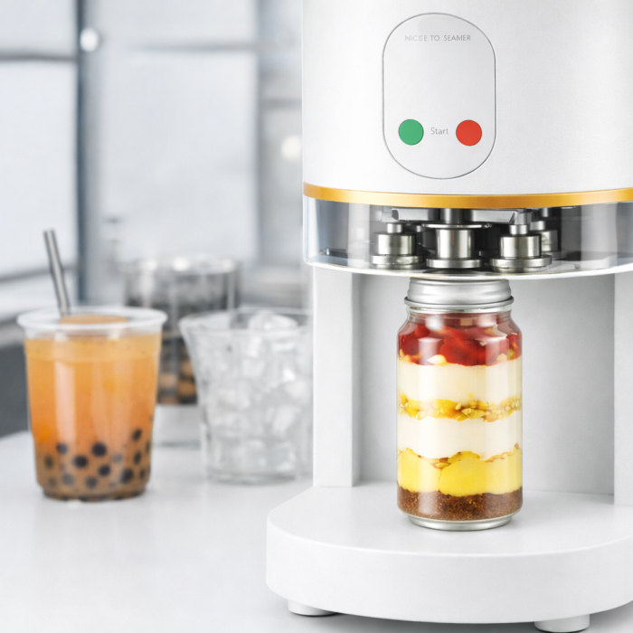 Aparat automat sigilat doze PET pentru bauturi si deserturi, alb | White Can sealer profesional pentru cafenele, bubble tea si patiserii [2]