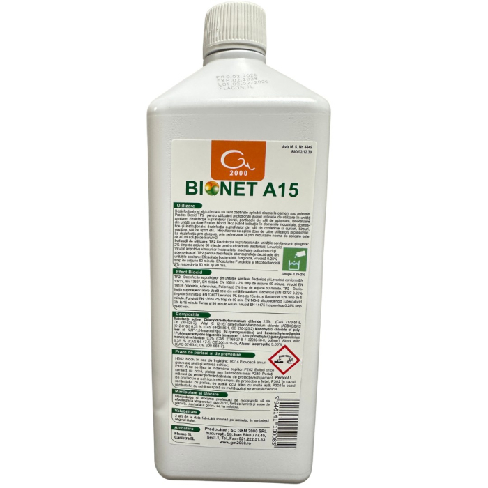 Bionet A15 Dezinfectant Concentrat Suprafete TP2, 1L | Bactericid Virucid Profesional [4]