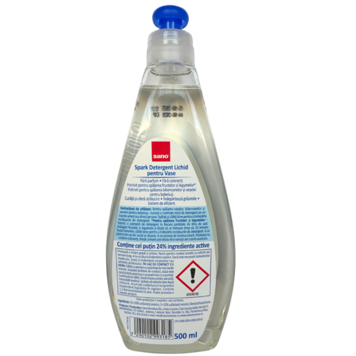 Detergent de vase Sano Spark Zero, fara coloranti si parfumanti 500 ml [2]