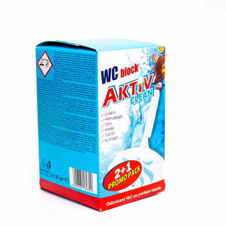 Detergenti Baie si Toaleta - 2+1 Odorizant WC solid cu agatator, Aktiv