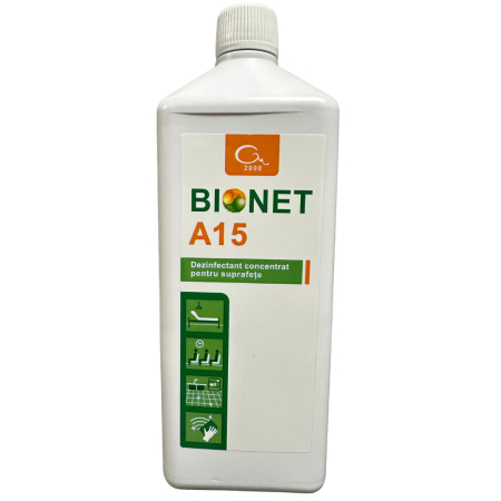 Detergenti - Bionet A15 Dezinfectant Concentrat Suprafete TP2, 1L | Bactericid Virucid Profesional