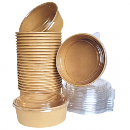 Ambalaje HoReCa - Bol salata kraft cu capac transparent, 550ml, set 50 buc