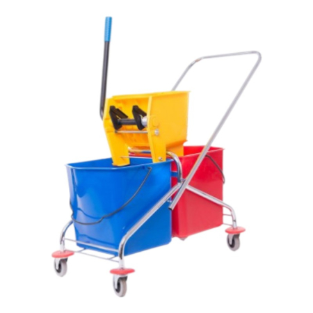 Carucior Curatenie cadru Inox, 2 Galeți 50L, Storcator Profesional