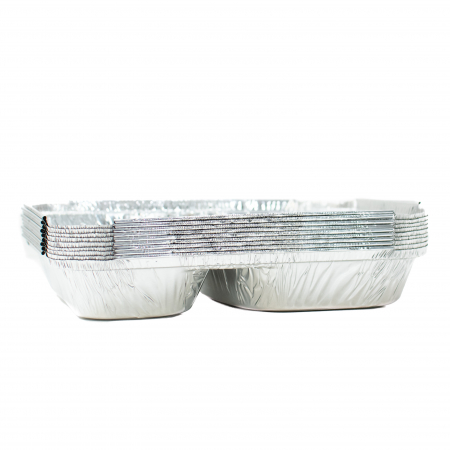 Caserola aluminiu Meniu 2 Compartimente + Capac, Set 100 buc [2]