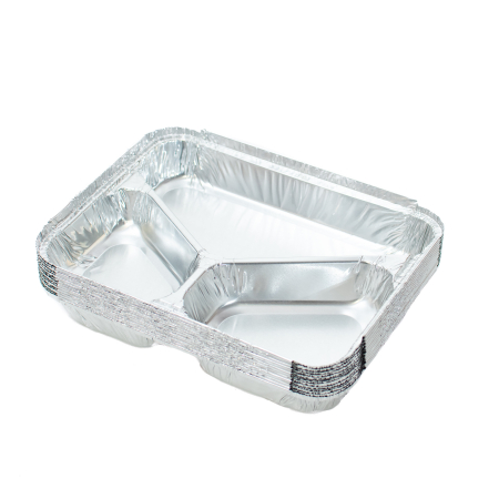 Caserola aluminiu Meniu 3 Compartimente + Capac, Set 100 buc