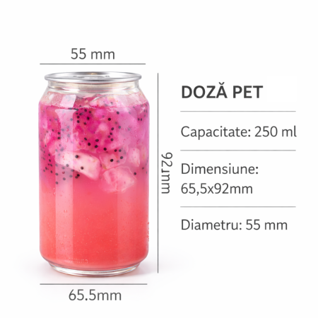 Ambalaje plastic - Doza PET pentru aparat sigilare, 250 ml, capac inclus