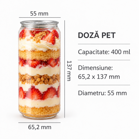 Ambalaje plastic - Doza PET pentru aparat sigilare, 400 ml, capac inclus