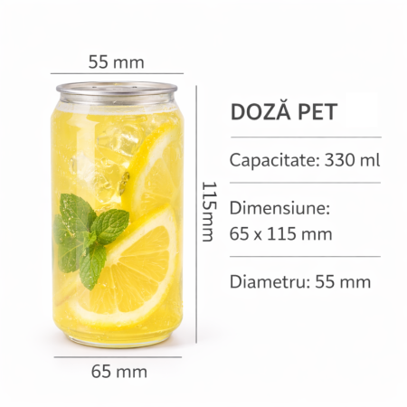 Ambalaje plastic - Doza PET pentru aparat sigilare, 330 ml, capac inclus