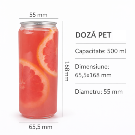 Ambalaje plastic - Doza PET pentru aparat sigilare, 500 ml, capac inclus