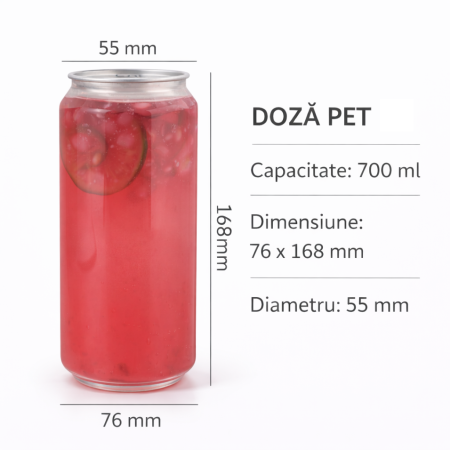 Ambalaje plastic - Doza PET pentru aparat sigilare, 700 ml, capac inclus