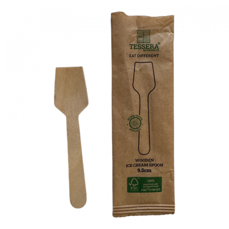 Ambalaje HoReCa - Lingurita lemn pentru inghetata, ambalata individual in hartie, 100buc/set