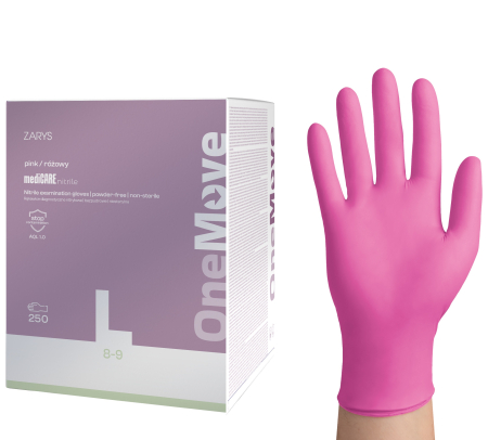 Accesorii curatenie - Manusi nitril ONE MOVE L (8-9), roz, nepudrate, 250 buc/set – extracție igienică