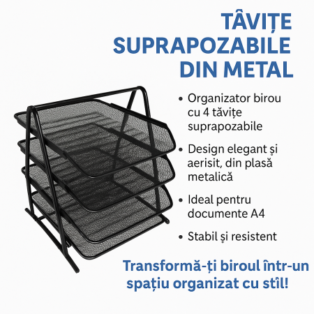 Organizator birou cu 4 tăvițe metalice suprapozabile [1]