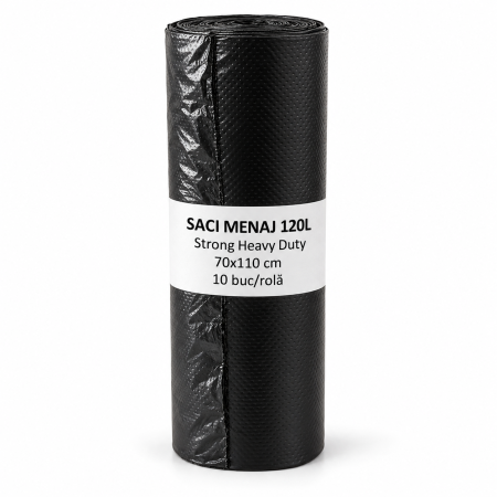 Accesorii curatenie - Saci menajeri 120L Strong Heavy Duty, negri, 400 g