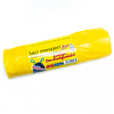 Saci menajeri si Pungi - Saci Menajeri cu snur 120L, Galbeni, 10 Buc/Rola