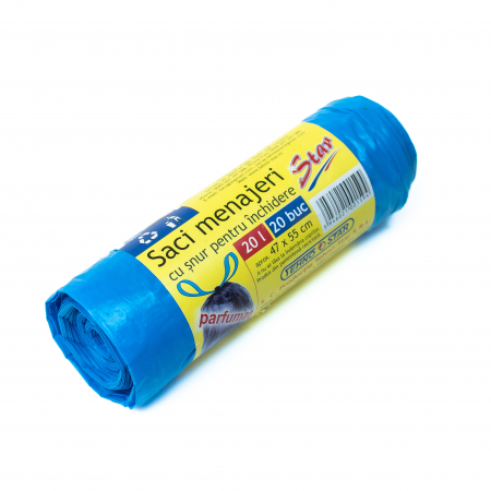 Accesorii curatenie - Saci Menajeri cu snur, 20L, Albastri, 20 buc/rola