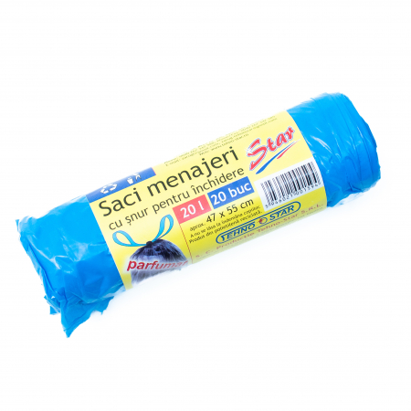 Saci Menajeri cu snur, 20L, Albastri, 20 buc/rola [3]
