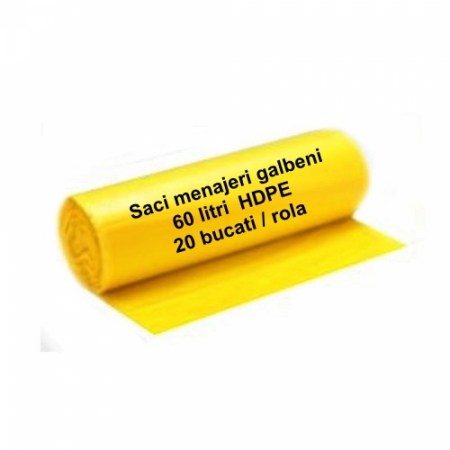 Saci Menajeri, Galbeni, 60L, 20 Buc / Rola [2]