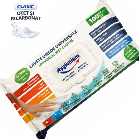 Accesorii curatenie - Servetele umede cu otet si bicarbonat. Hygienium, pachet XXL 100 de bucăți