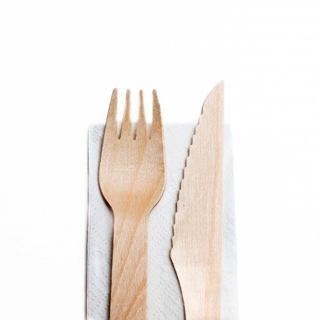 Set 100 Tacamuri Bis Lemn - Furculita, Cutit + Servetel, ambalate individual [2]