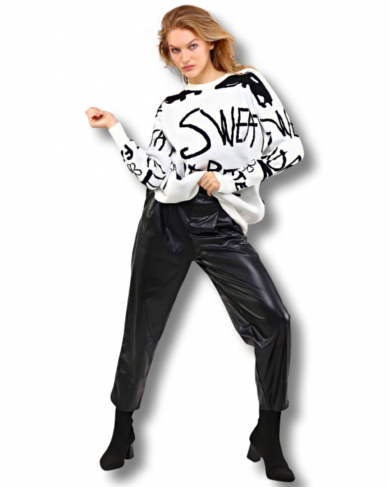 Pulover alb-negru cu model, Amore [4]