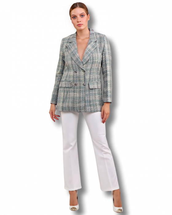 Sacou dama gri bleu cu carouri Frost [3]