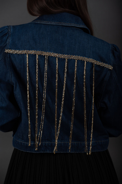 Geaca Denim Handmade cu decoratiuni aurii Adela [3]