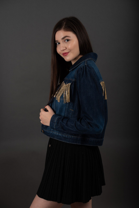 Geaca Denim Handmade cu franjuri aurii Ariana [3]