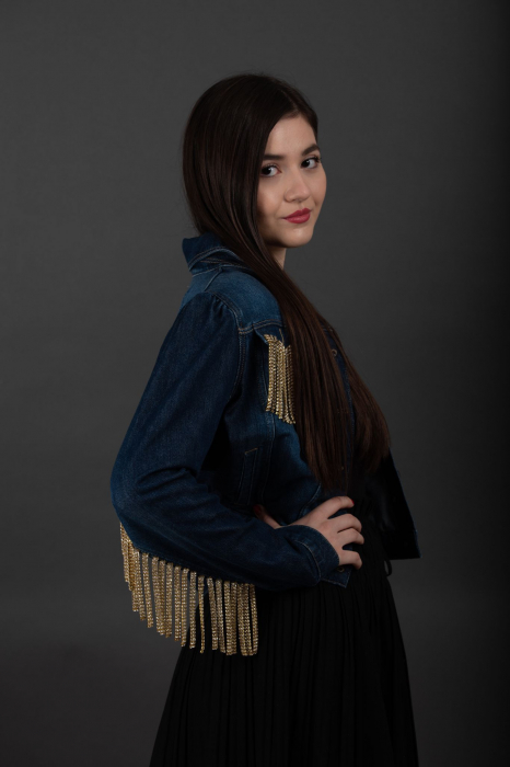 Geaca Denim Handmade cu franjuri aurii Ariana [4]