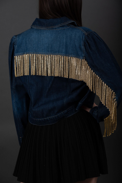 Geaca Denim Handmade cu franjuri aurii Ariana [2]