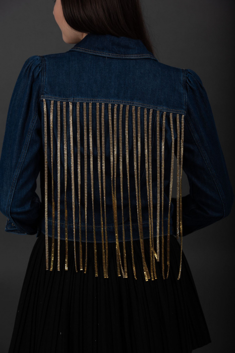 Geaca Denim Handmade cu franjuri aurii Ema [4]