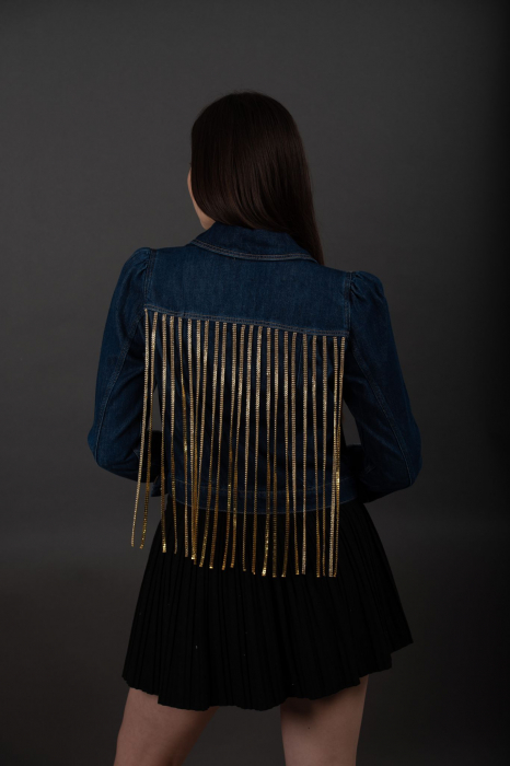 Geaca Denim Handmade cu franjuri aurii Ema [2]