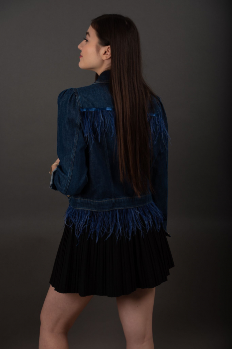 Geaca Denim Handmade Ilinca cu pene [2]