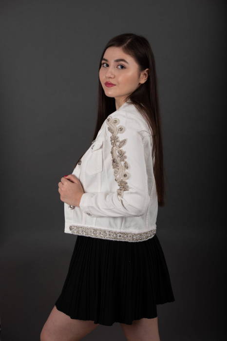 Geaca Denim Handmade Natalia cu decoratiuni aurii [3]