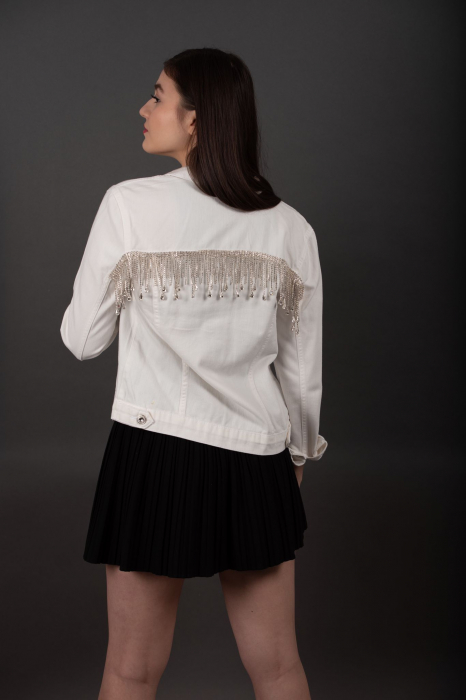 Geaca Denim Handmade Noemi cu franjuri aurii [3]