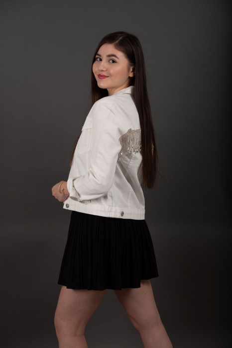 Geaca Denim Handmade Noemi cu franjuri aurii [2]