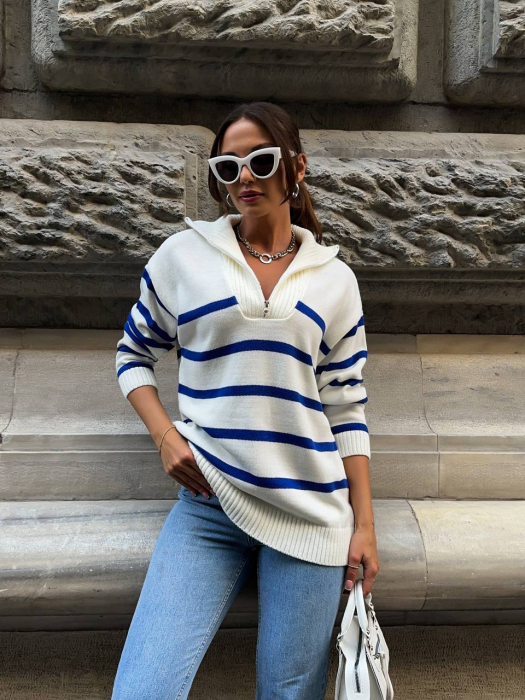 Pulover dama cu dungi alb albastru: Blue & White [2]