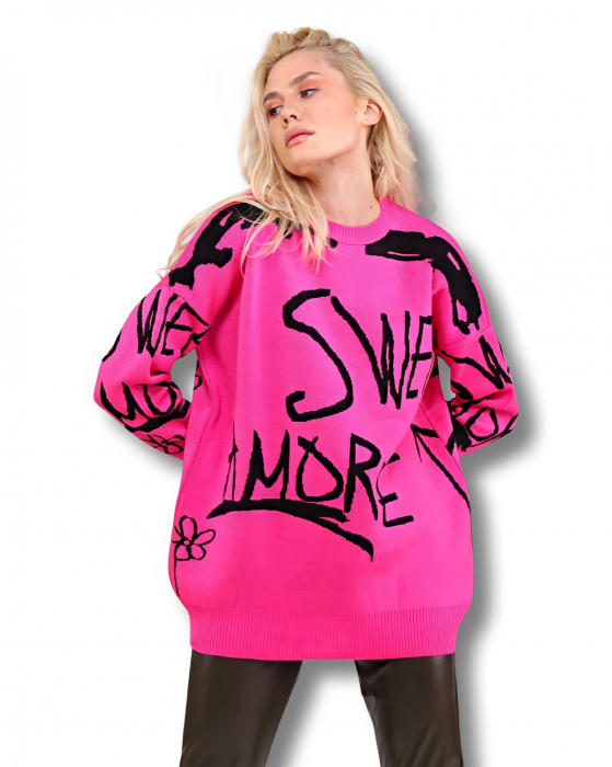 Pulover lung Magenta, decolteu rotund [2]