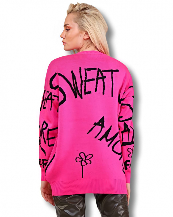 Pulover lung Magenta, decolteu rotund [3]
