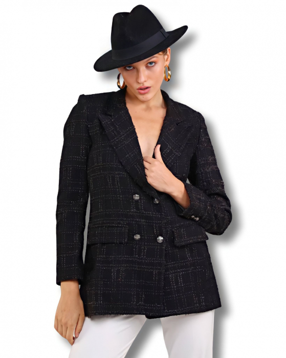 Sacou negru dama cu carouri fine Midnight [3]