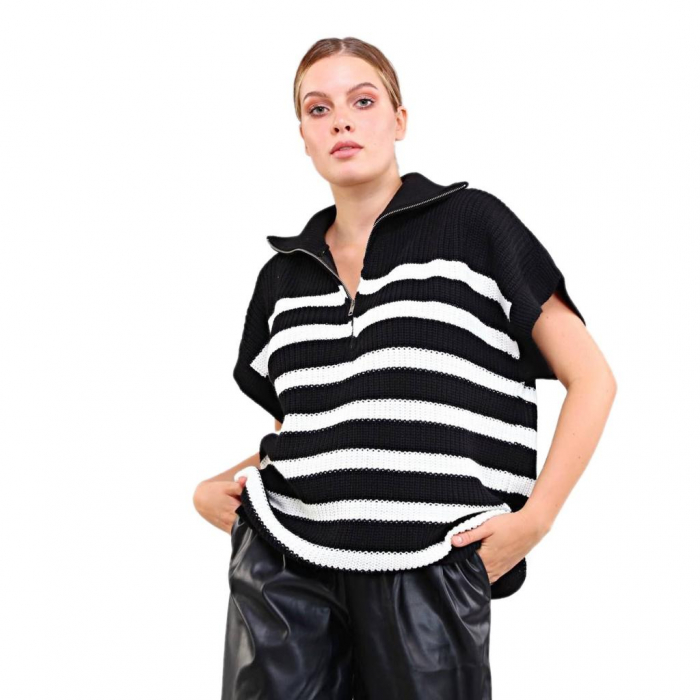 Vesta dama neagra cu dungi albe Black-White [3]