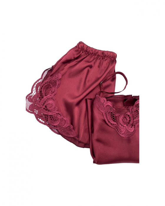 Pijama scurta satin rosu Wine Red [3]