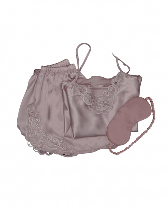Pijama scurtă din satin Reverie Pink [2]