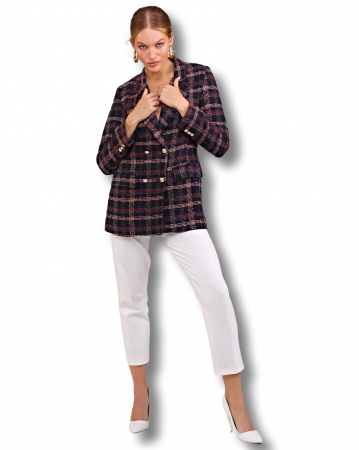 NEW IN - Sacou negru cu carouri contrastante, cu revere decupate Plum | HugoStudio