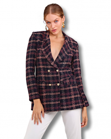 Sacou negru cu carouri contrastante, cu revere decupate Plum | HugoStudio [1]